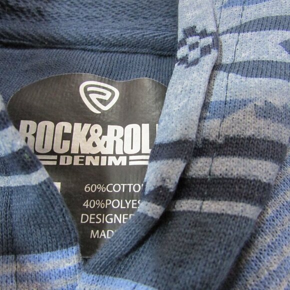 Rock & Roll Boy's LG Long Sleeve Aztec Print Hoodie Pullover Sweatshirt Indigo - Picture 2 of 2